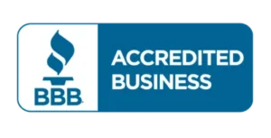 BBB Accredited Business logo in blue and white.
