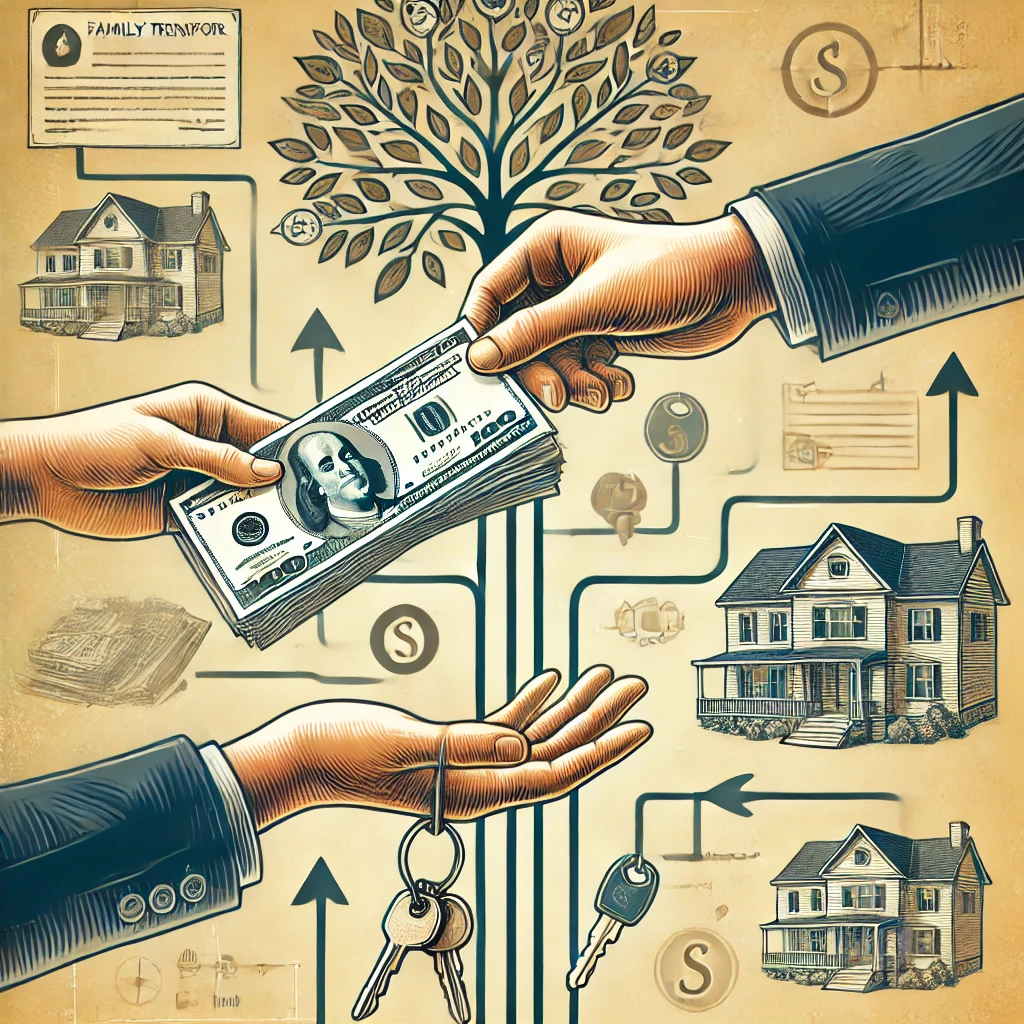 Illustration of financial transactions and real estate acquisitions